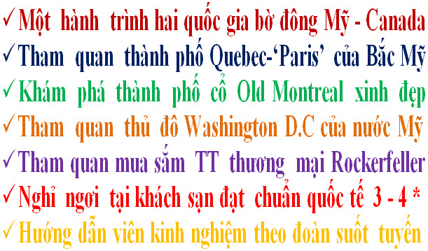 Điểm nổi bật tour bờ đông Mỹ - Canada