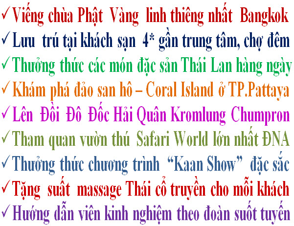 Điểm nổi bật tour Thái Lan khởi hành từ Hà Nội