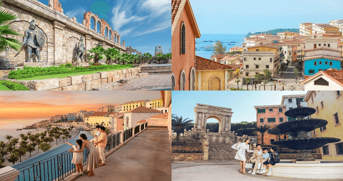Du khách chụp ảnh lưu niệm ở khu Địa Trung Hải trong hành trình tour Đà Nẵng - Phú Quốc 3 ngày 2 đêm