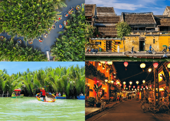 Trong Tour Hà Nội Đà Nẵng 4 ngày 3 đêm, du khách được ngồi thuyền thúng và tham quan phố cổ Hội An