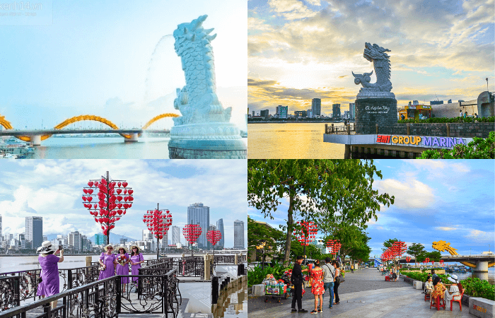 Du khách Tour Đà Nẵng Hội An 3 ngày 2 đêm check in tại Tượng cá chép hóa rồng