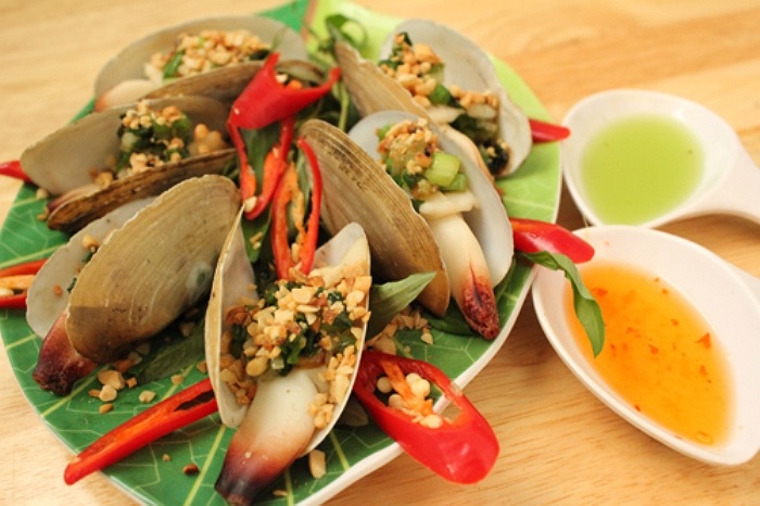 Tu hài nướng mỡ hành Tu hài nướng mỡ hành